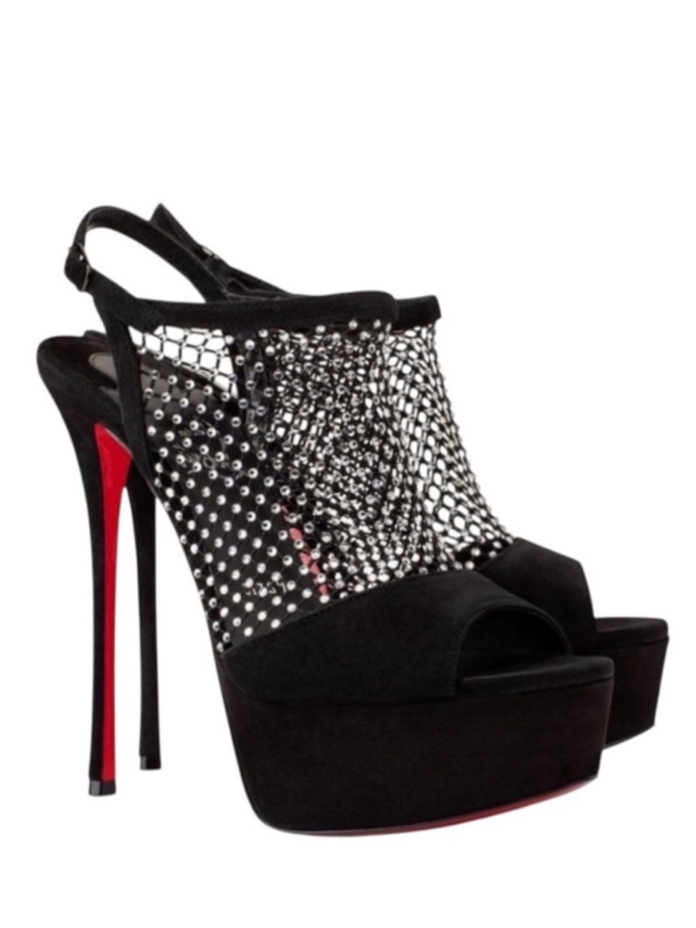 CHRISTIAN LOUBOUTIN Plougesta Alta Strass 150 Black Suede Platform Heels 39